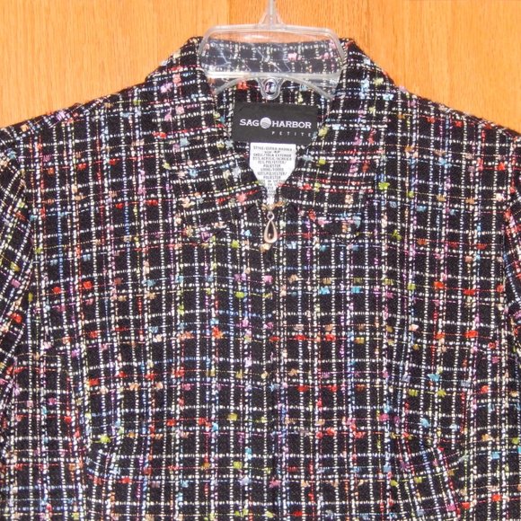 Sag Harbor Blazer 4 Petite 4P Black Multi Tweed Zip Lined Jacket Top New! - Picture 3 of 7